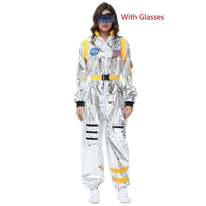 Adult Silver Astronaut Space Jumpsuit Costume yellow-women-b m by HitMyNeed