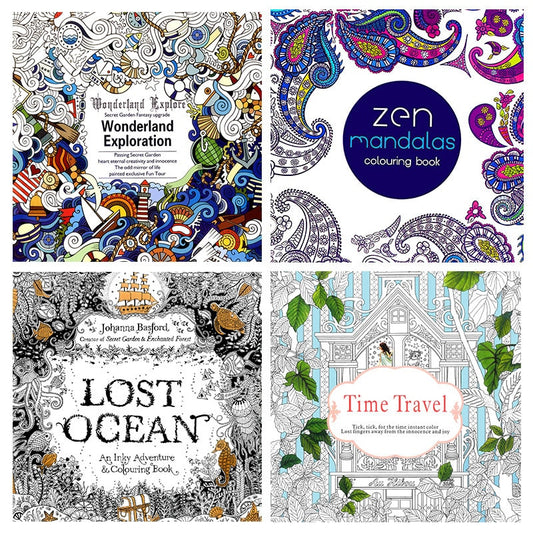 Adult Stress Relief Coloring Books Set (4 Pack) by HitMyNeed
