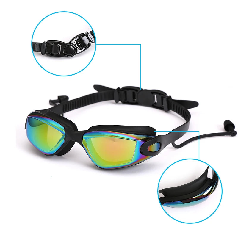 Adults Antifog Swimming Goggles with Earplugs & Nose Clip by HitMyNeed