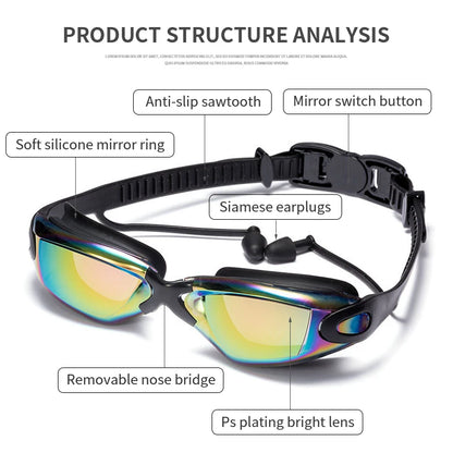 Adults Antifog Swimming Goggles with Earplugs & Nose Clip by HitMyNeed