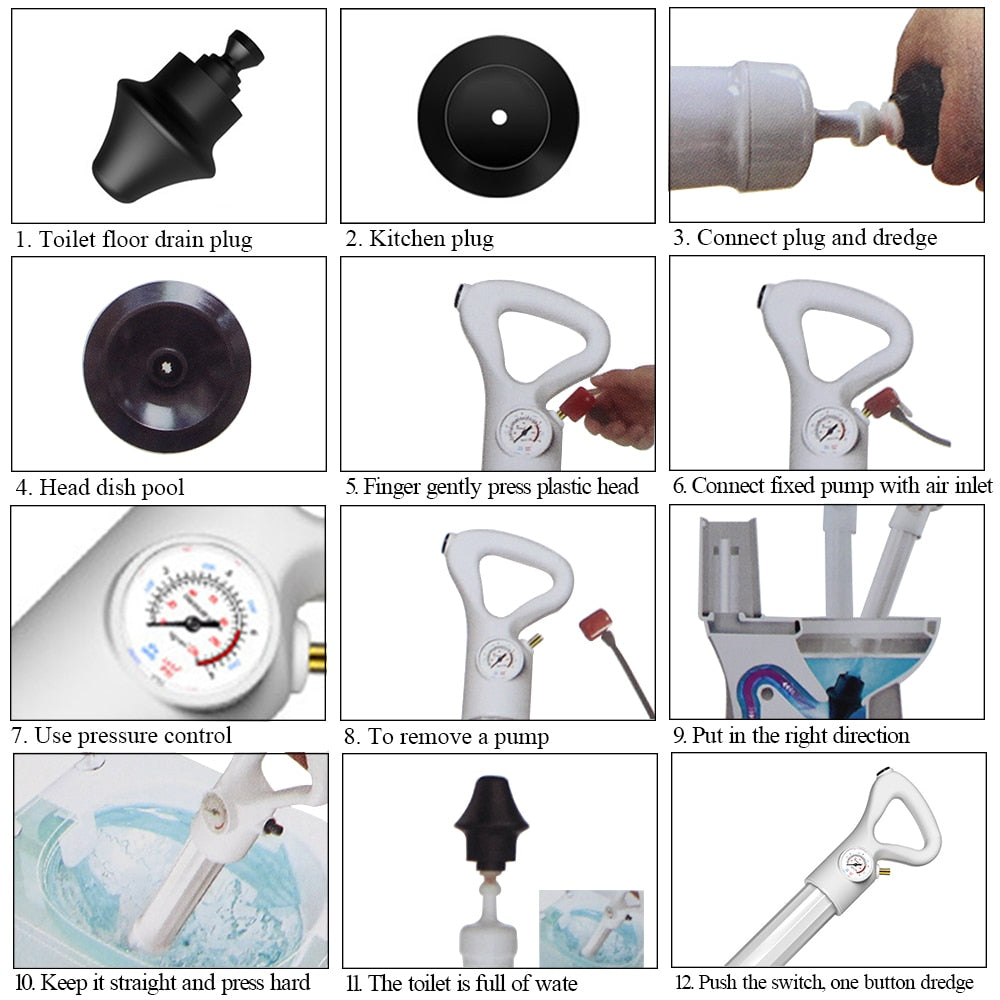 Air Toilet Plunger with Pressure Pump Gauge by HitMyNeed