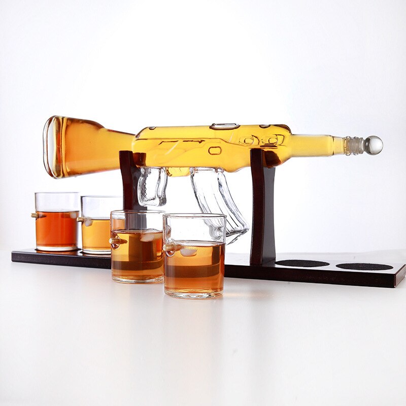 AK47 Glass Decanter Set with Stand and Shot Glasses by HitMyNeed