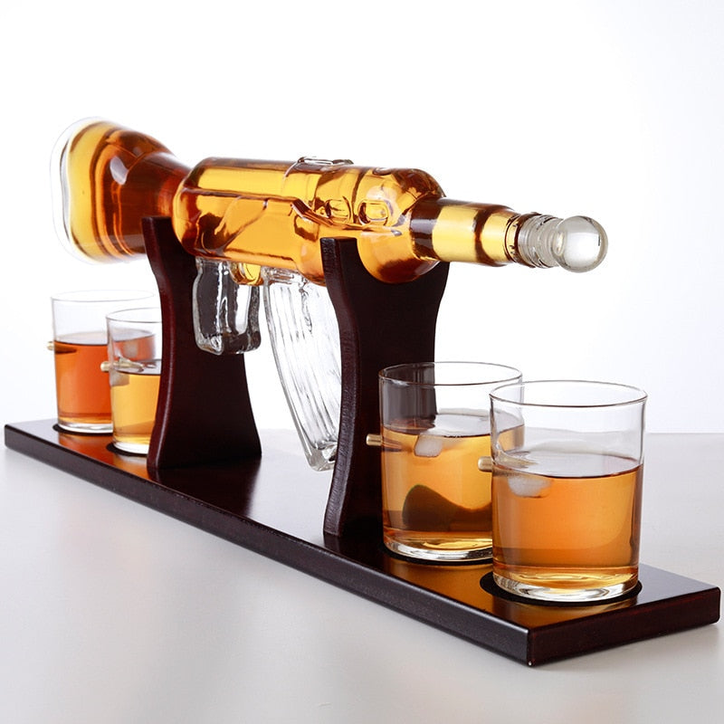 AK47 Glass Decanter Set with Stand and Shot Glasses by HitMyNeed