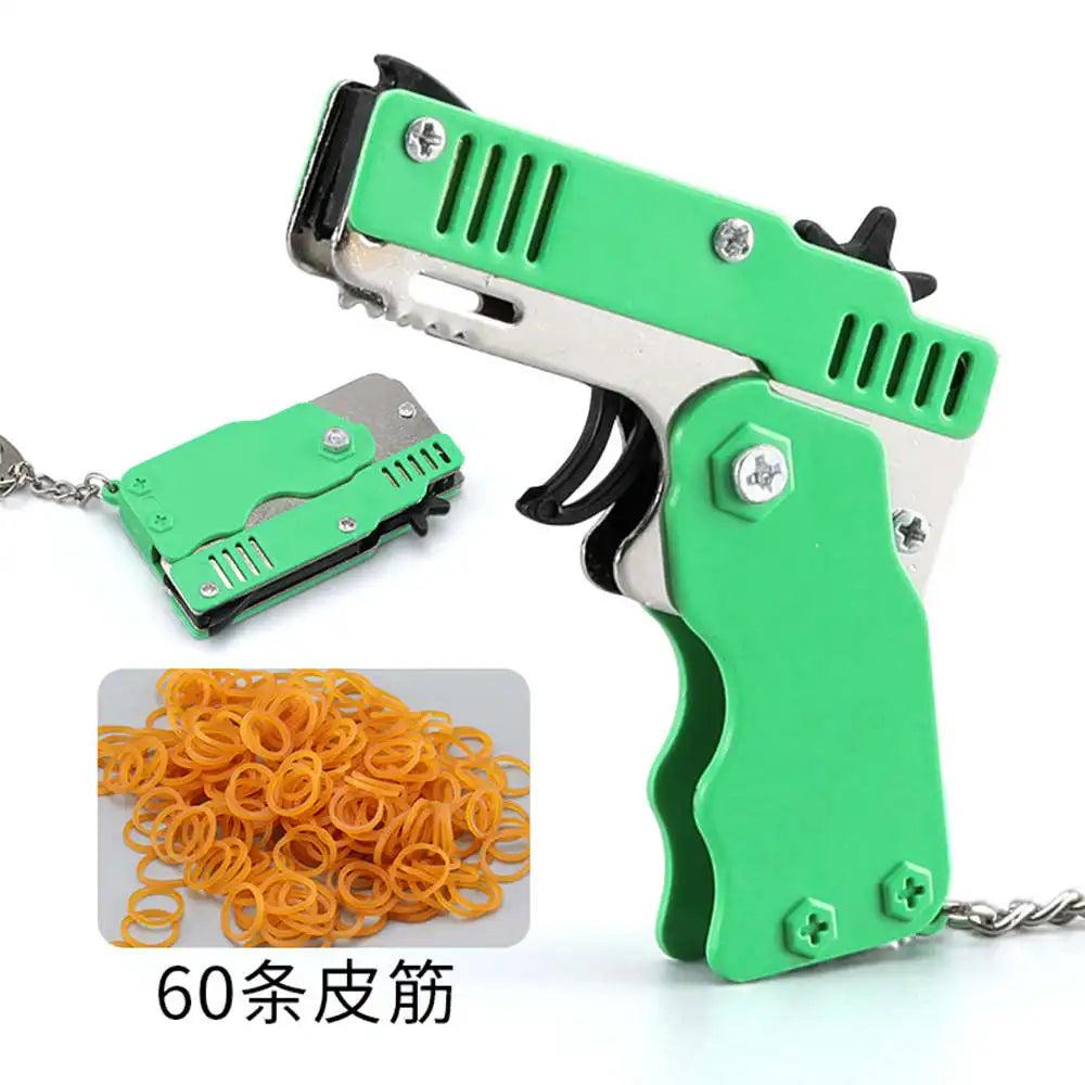 Alloy Keychain Rubber Band Gun with 60 Shots green by HitMyNeed