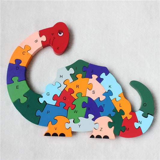 Alphabet Wooden Dinosaur Puzzle for Kids by HitMyNeed