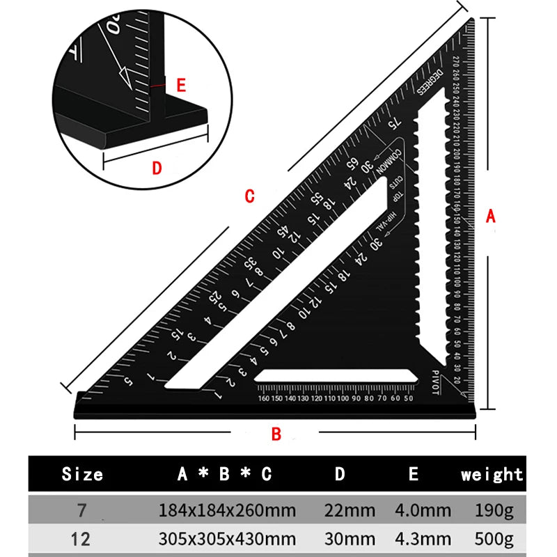 Aluminum Alloy Triangle Gauge Angle Ruler 7" / 12" by HitMyNeed
