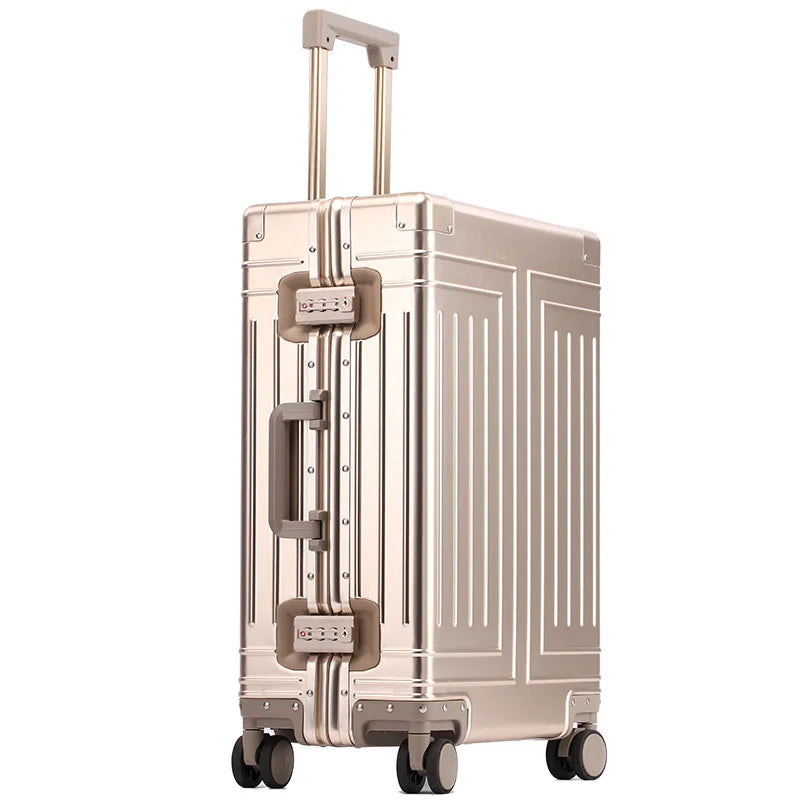 Aluminum Cabin & Check-In Trolley Suitcase with TSA Lock gold 32-inch by HitMyNeed