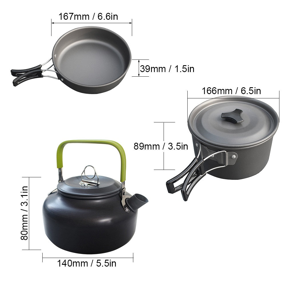 Aluminum Camping Cookware Set for 2-3 People by HitMyNeed