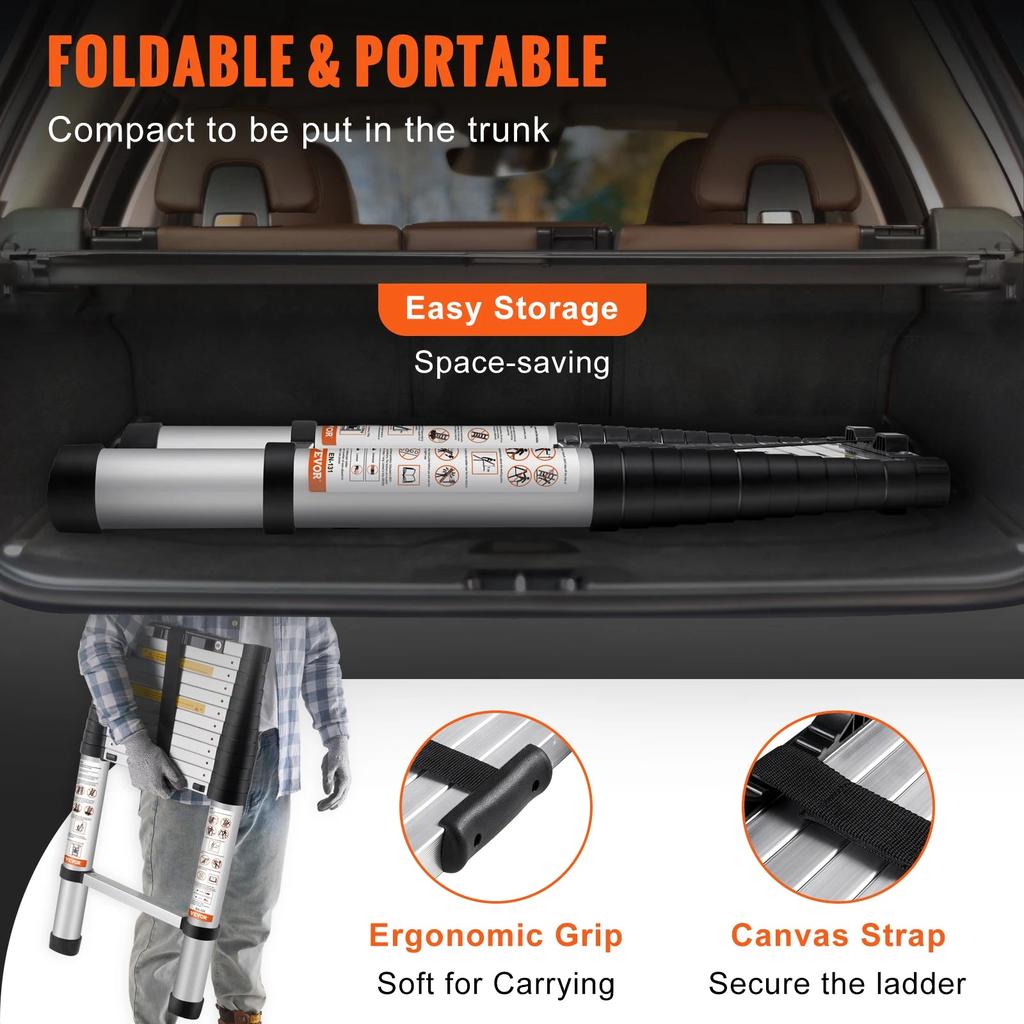 Aluminum Telescoping Ladder 10.5 ft or 12.5 ft by HitMyNeed