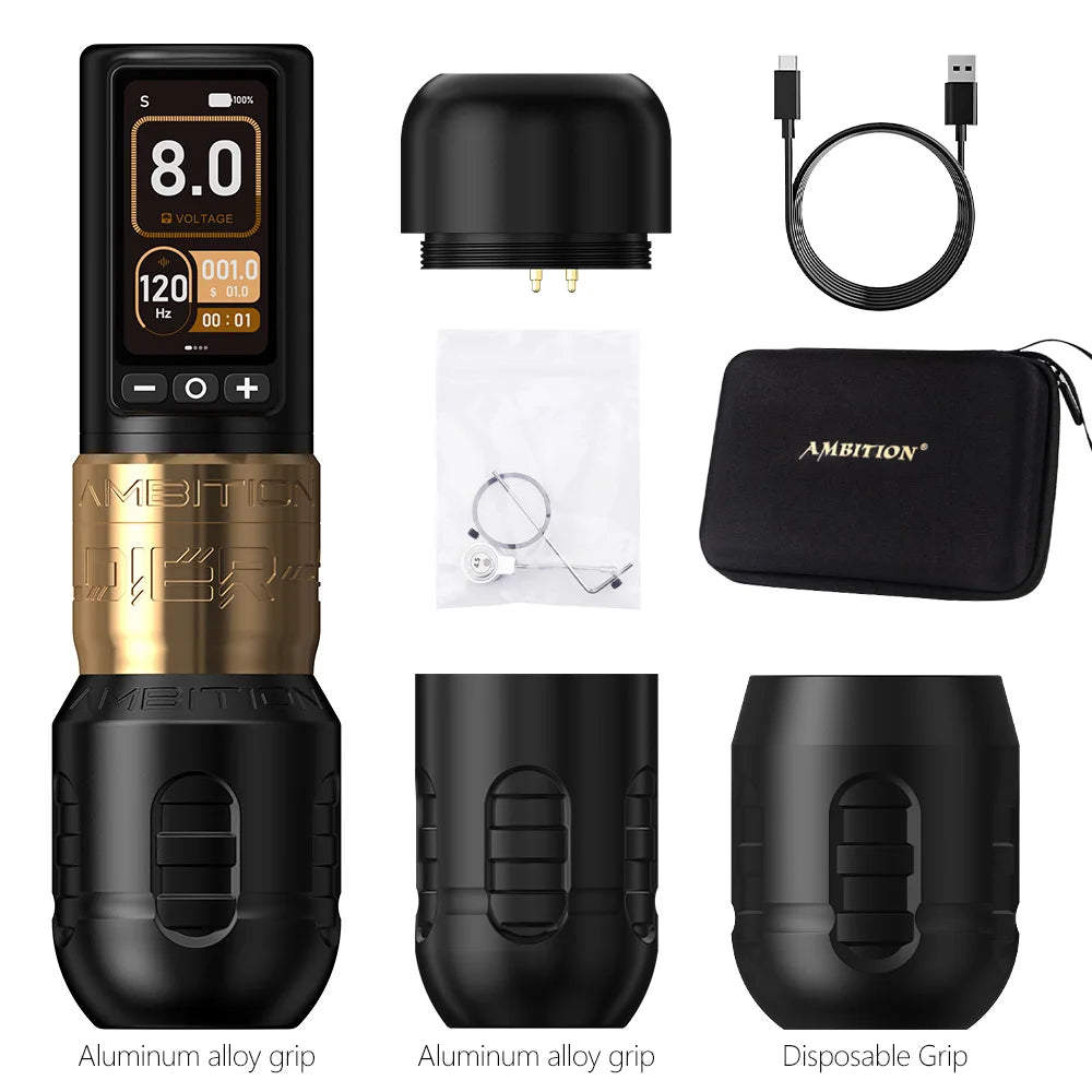 Ambition Soldier270 Wireless Tattoo Pen Machine gold-1-battery by HitMyNeed