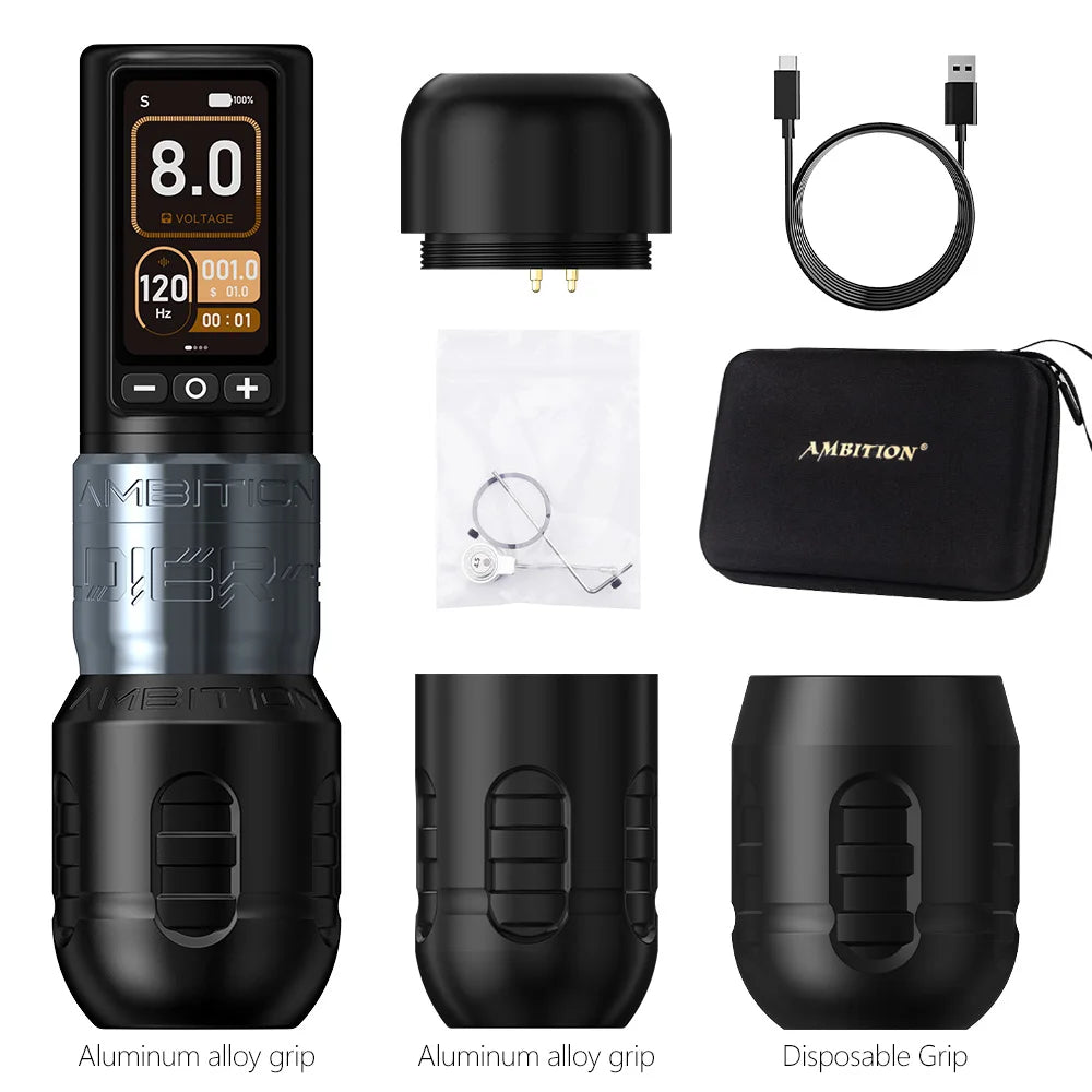 Ambition Soldier270 Wireless Tattoo Pen Machine silver-1-battery by HitMyNeed