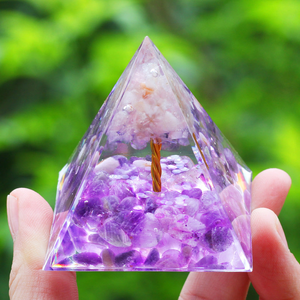 Amethyst & Peridot Orgone Pyramid Energy Generator a06 by HitMyNeed
