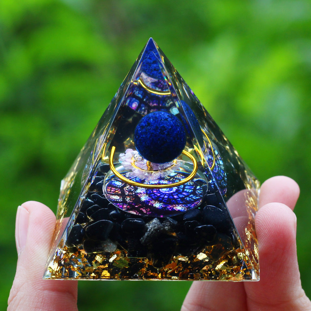 Amethyst & Peridot Orgone Pyramid Energy Generator a08 by HitMyNeed