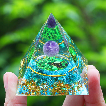 Amethyst & Peridot Orgone Pyramid Energy Generator a09 by HitMyNeed