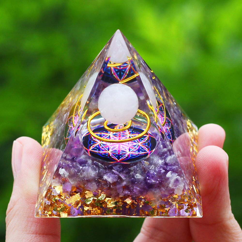 Amethyst & Peridot Orgone Pyramid Energy Generator a10 by HitMyNeed