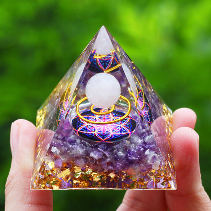 Amethyst & Peridot Orgone Pyramid Energy Generator a10 by HitMyNeed