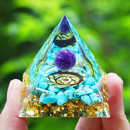 Amethyst & Peridot Orgone Pyramid Energy Generator a16 by HitMyNeed