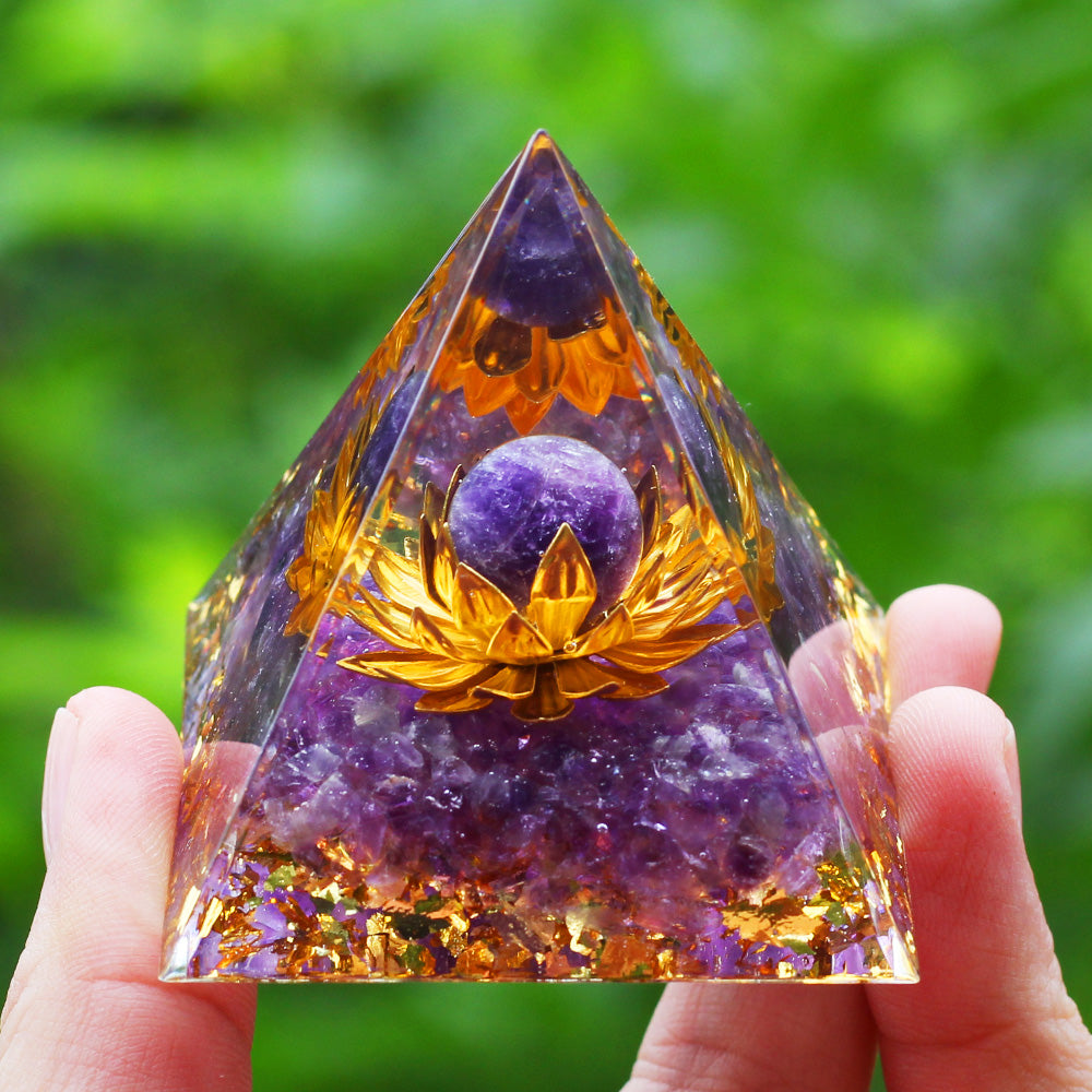 Amethyst & Peridot Orgone Pyramid Energy Generator a23 by HitMyNeed