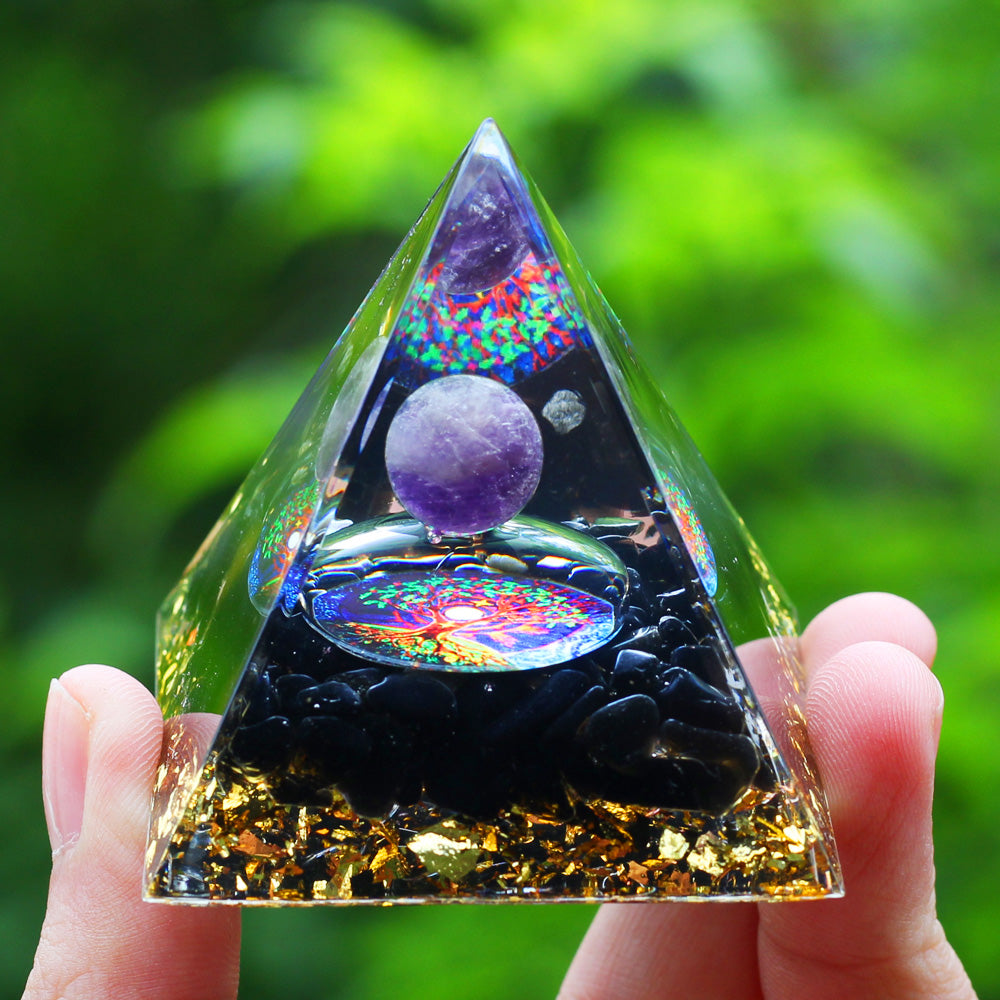 Amethyst & Peridot Orgone Pyramid for Meditation a01 by HitMyNeed