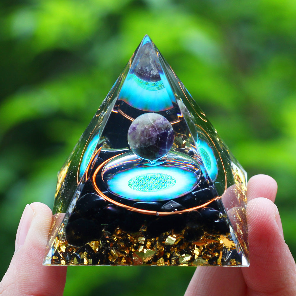 Amethyst & Peridot Orgone Pyramid for Meditation a12 by HitMyNeed
