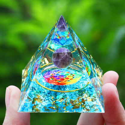 Amethyst & Peridot Orgone Pyramid for Meditation a14 by HitMyNeed