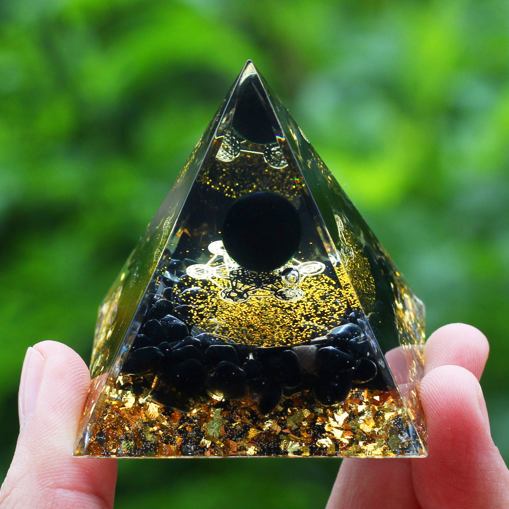 Amethyst & Peridot Orgone Pyramid for Meditation a22 by HitMyNeed