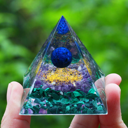 Amethyst & Peridot Orgone Pyramid for Meditation a24 by HitMyNeed