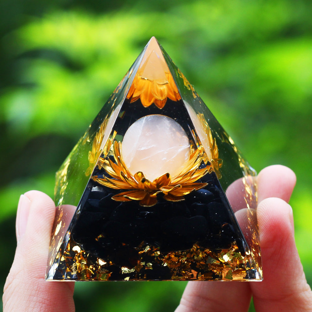 Amethyst & Peridot Orgone Pyramid for Meditation a25 by HitMyNeed