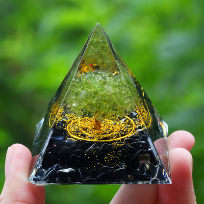 Amethyst & Peridot Orgone Pyramid for Meditation a43 by HitMyNeed