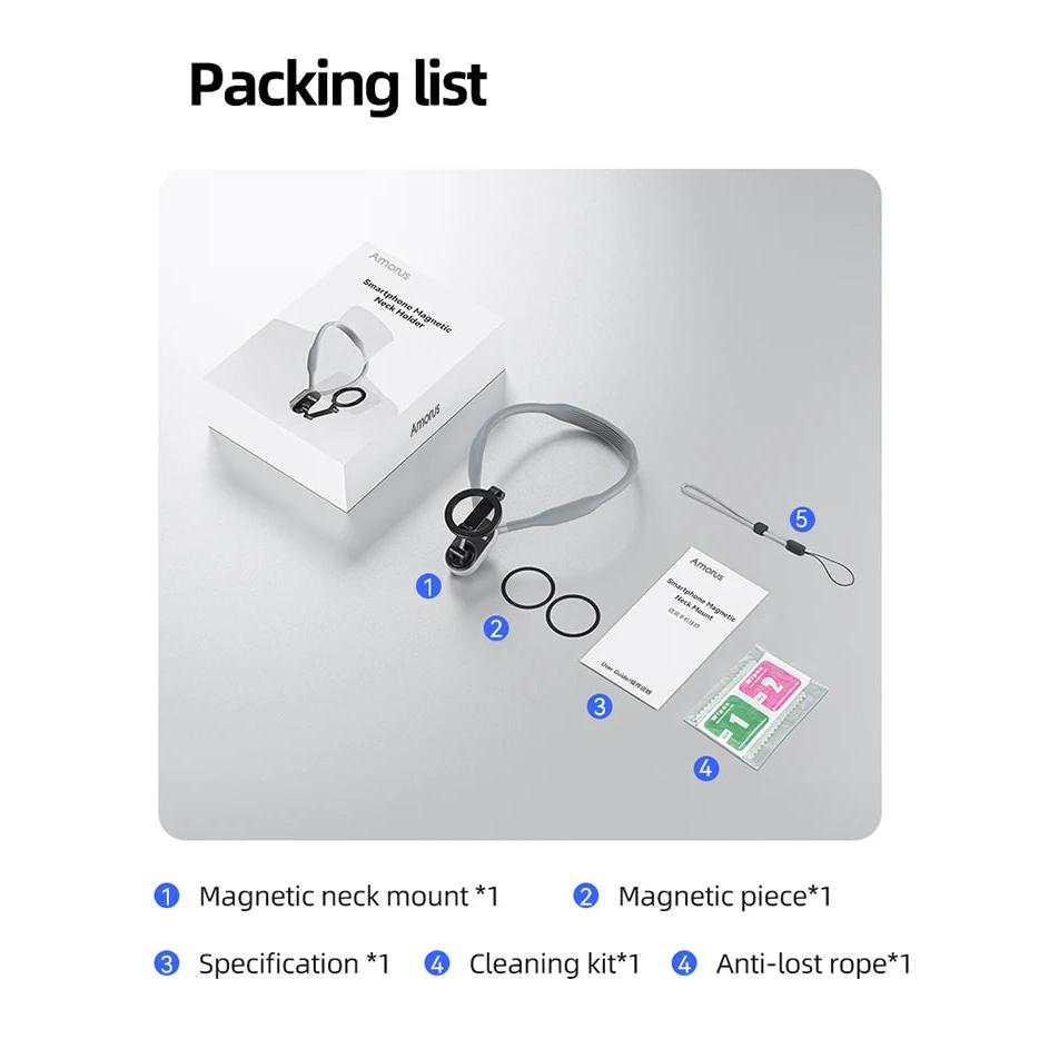 Amorus Magnetic Silicone Neck Mount for Phone Vlogging grey by HitMyNeed