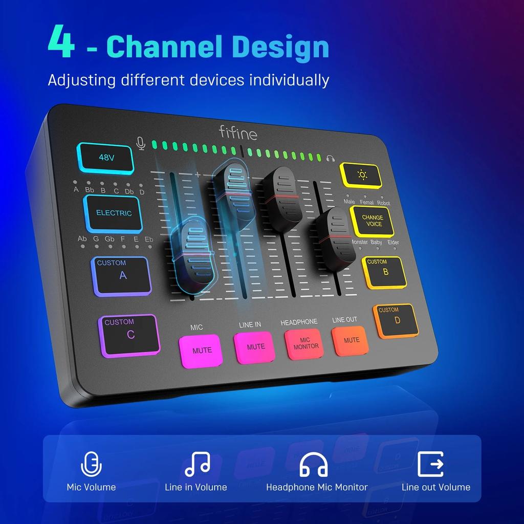 AmpliGame SC3 4-Channel RGB Gaming Audio Mixer by HitMyNeed