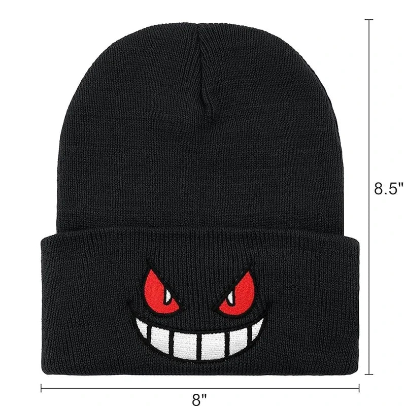 Anime Knitted Cap Unisex Cartoon Embroidered Hat black by HitMyNeed