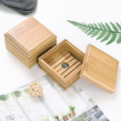 Anti-Bacterial Bamboo Wooden Soap Box with Lid by HitMyNeed