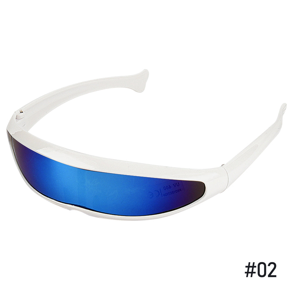 Anti UV Futuristic Cyclops Shield Sunglasses white-blue by HitMyNeed