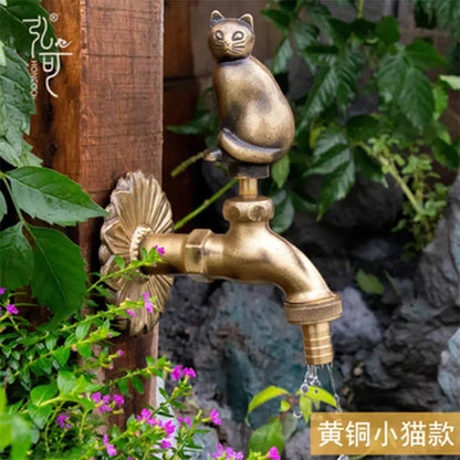 Antique Brass Animal Wall Mount Cold Water Faucet cat by HitMyNeed