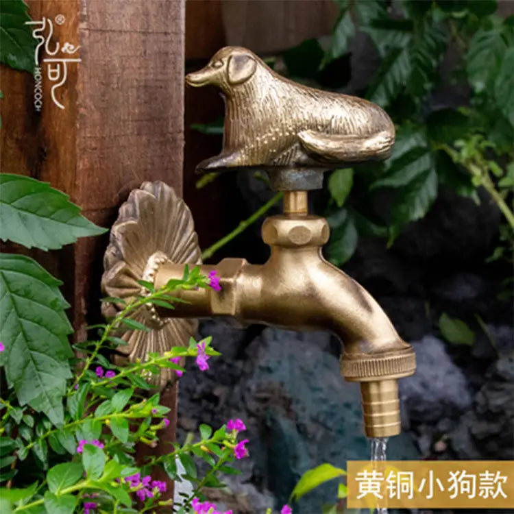 Antique Brass Animal Wall Mount Cold Water Faucet dog by HitMyNeed
