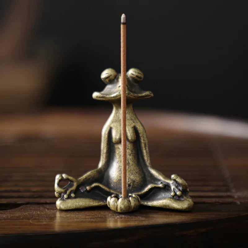 Antique Brass Zen Frog Incense Burner Sculpture by HitMyNeed