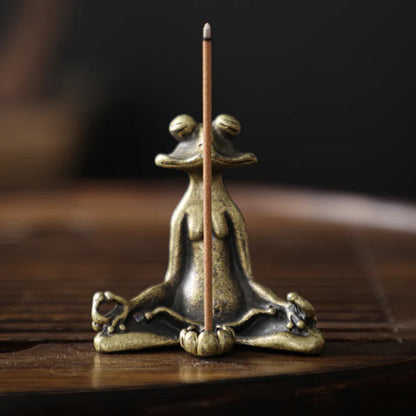 Antique Brass Zen Frog Incense Burner Sculpture by HitMyNeed