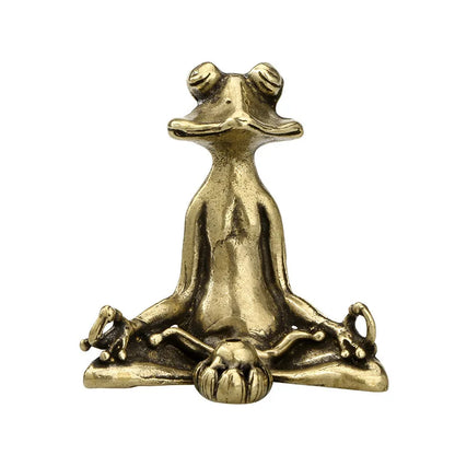 Antique Brass Zen Frog Incense Burner Sculpture yoga-frog-a by HitMyNeed