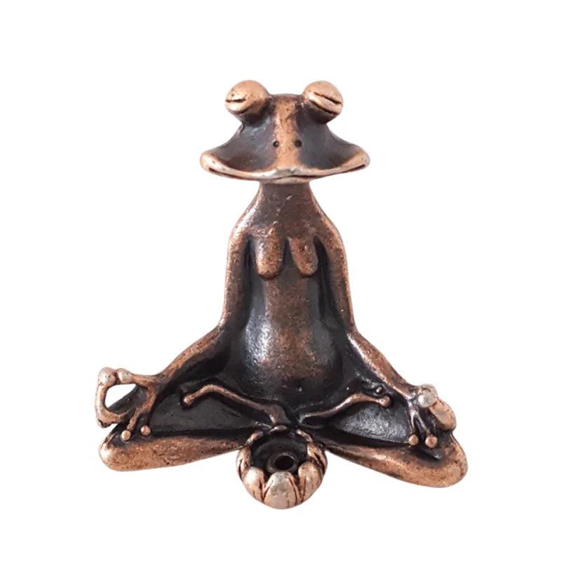 Antique Brass Zen Frog Incense Burner Sculpture yoga-frog-b by HitMyNeed