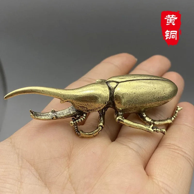 Antique Bronze Beetle Brass Miniature Desk Figurine c by HitMyNeed