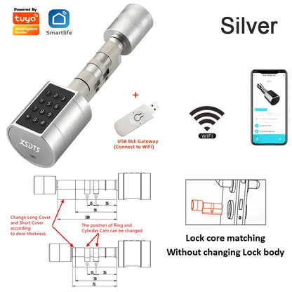 APP Fingerprint Cylinder Smart Door Lock with Keypad silver-and-gateway by HitMyNeed
