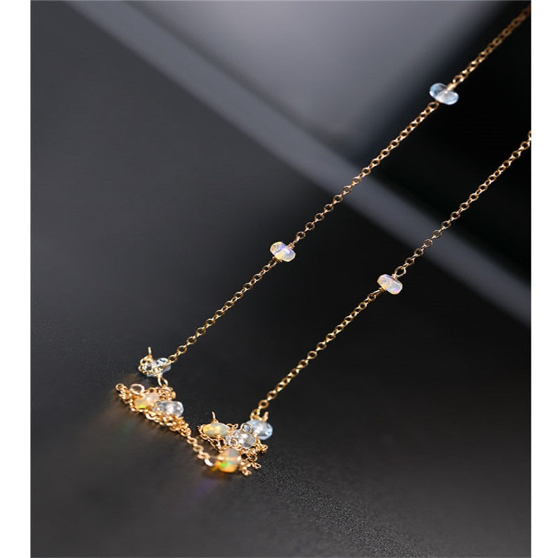 Aquamarine Stones Necklace with 14K Gold Chain by HitMyNeed