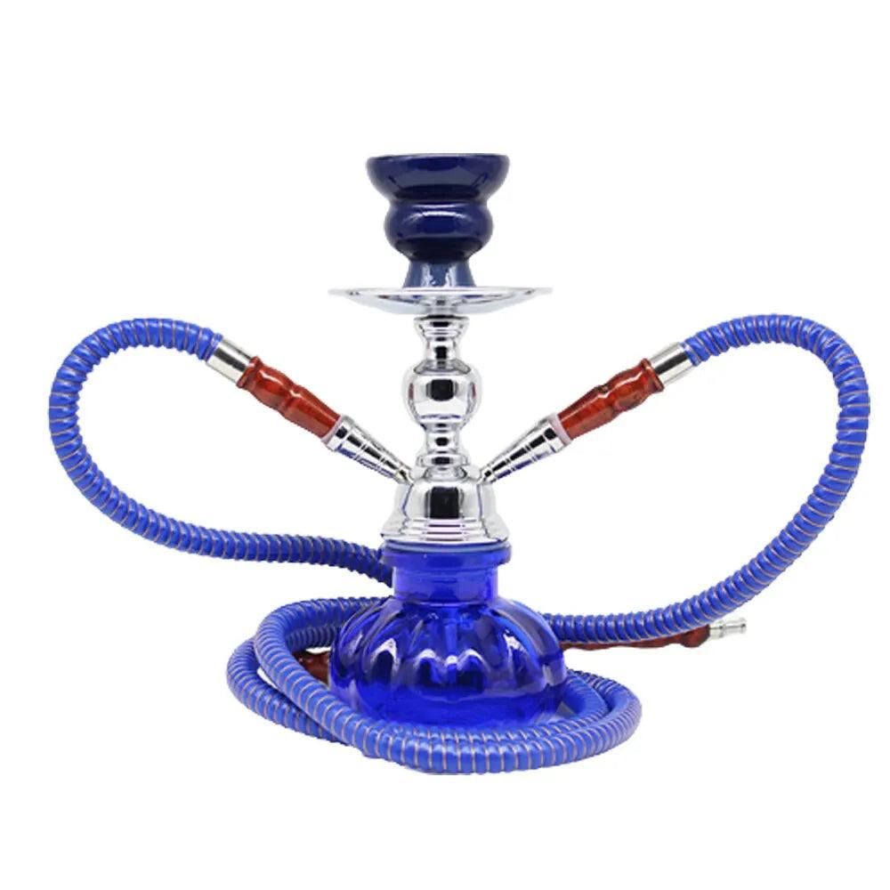 Arabian Glass Hookah with Double Hoses, Travel Size blue by HitMyNeed