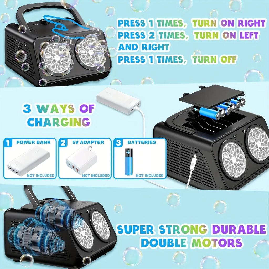 Automatic Bubble Machine with 2 Fans & LED Lights by HitMyNeed