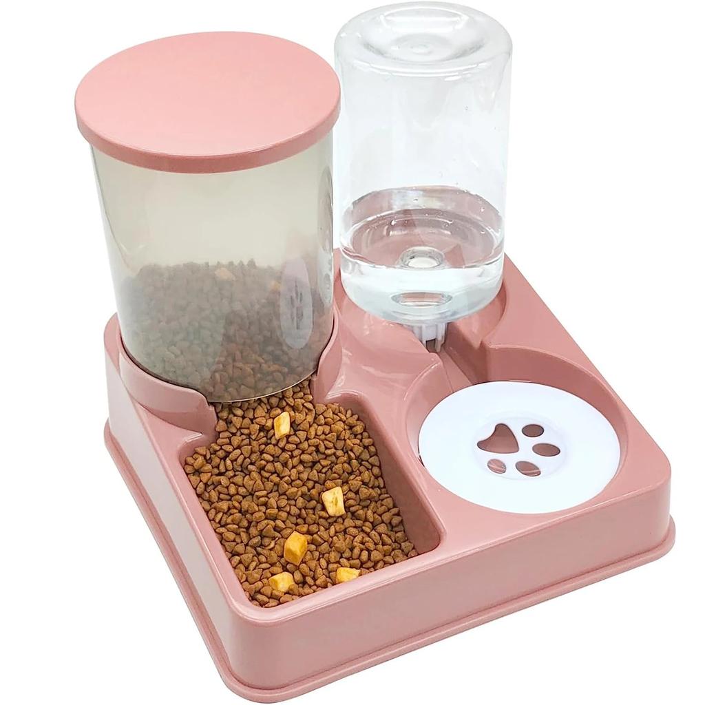Automatic Cat Feeder & Water Dispenser 2‑in‑1 Tilted Set pink by HitMyNeed
