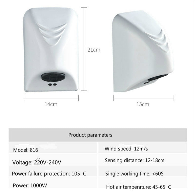 Automatic Electric Hand Dryer Wall Mounted 1000W by HitMyNeed