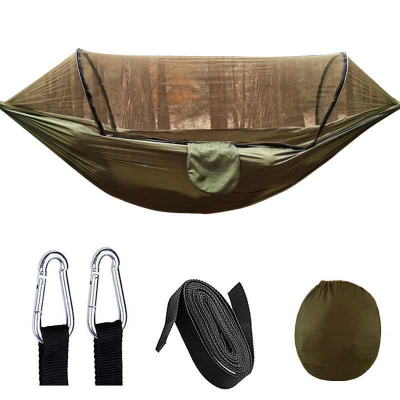 Automatic Mosquito Net Camping Hammock with Poles army-green by HitMyNeed