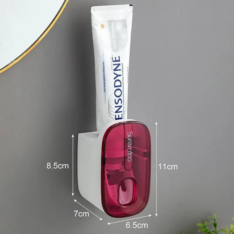 Automatic Wall-Mount Toothpaste Dispenser & Holder red by HitMyNeed