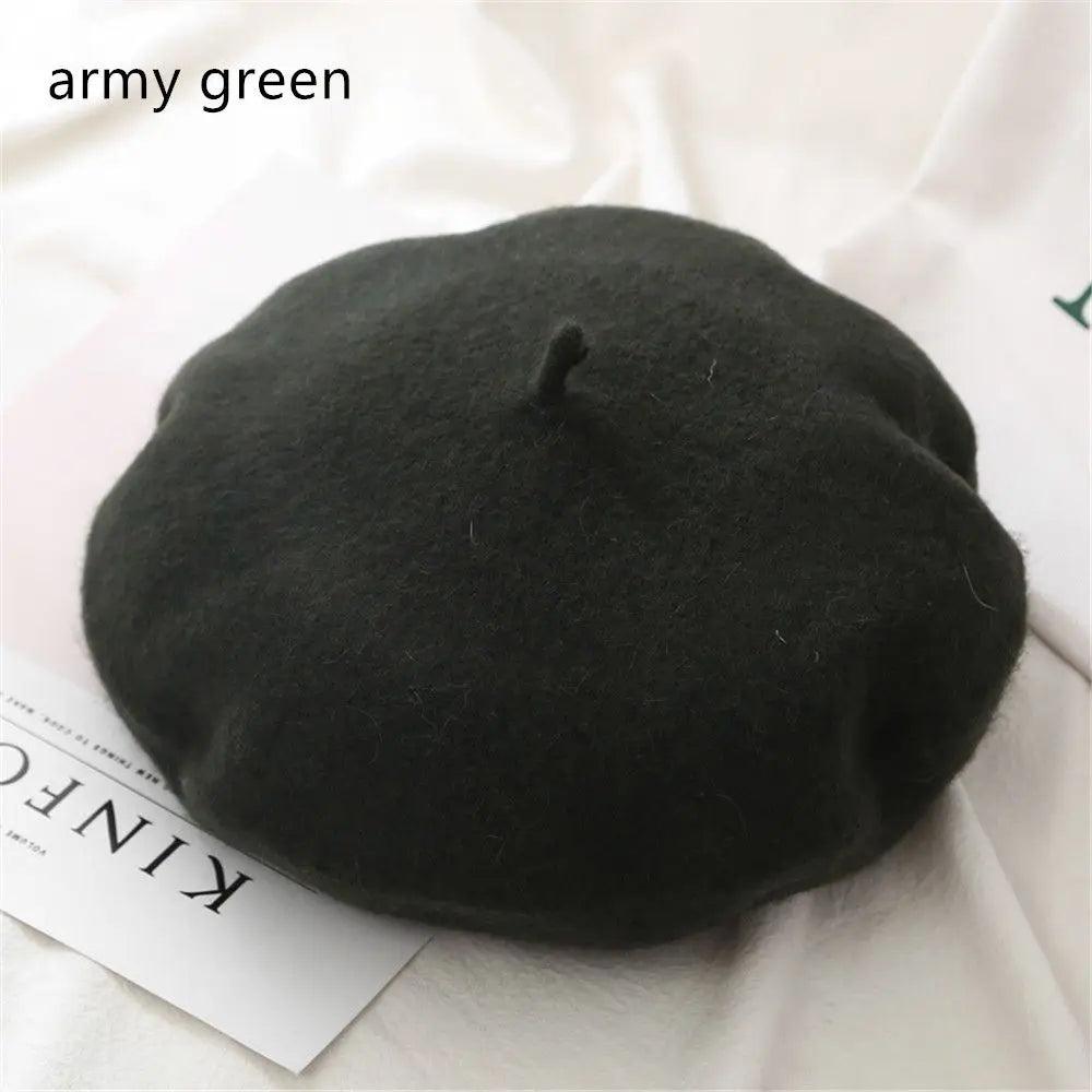 Autumn Winter Felt Beret for Women army-green by HitMyNeed